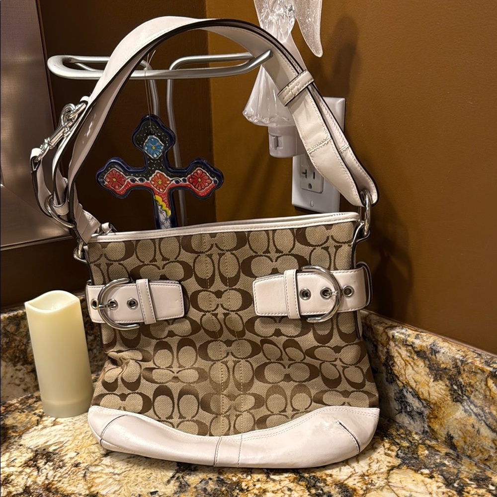 Coach white and brown over the shoulder and/or crossbody bag